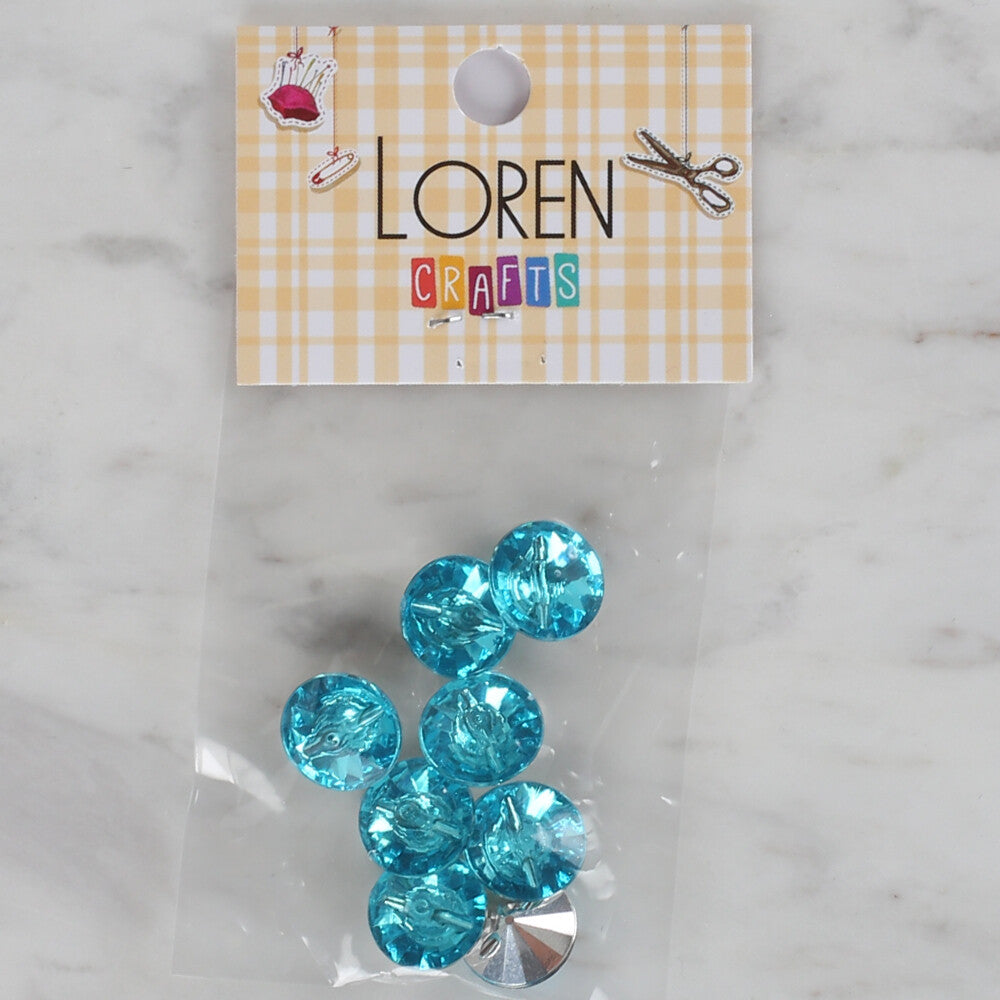 Loren Crafts 8 Pack Shiny Button, Turquoise - 198