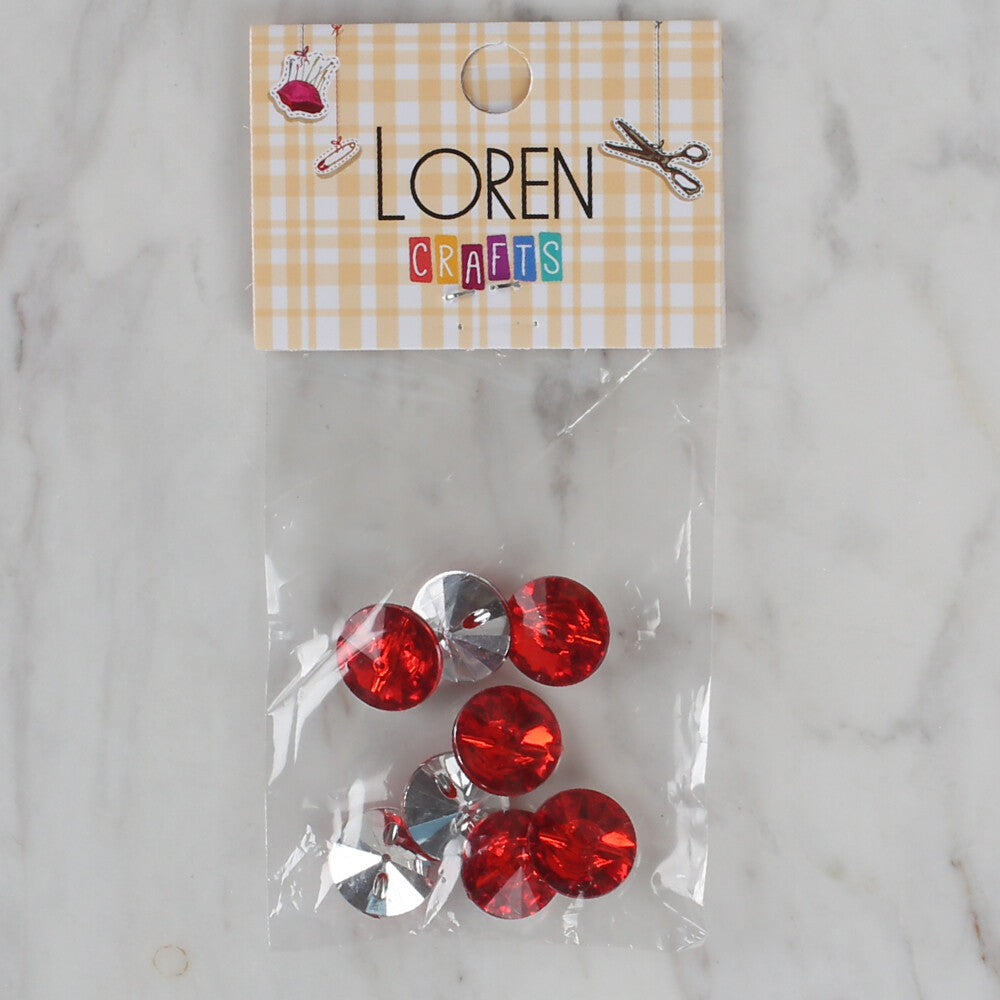 Loren Crafts 8 Pack Shiny Button,  Red- 204