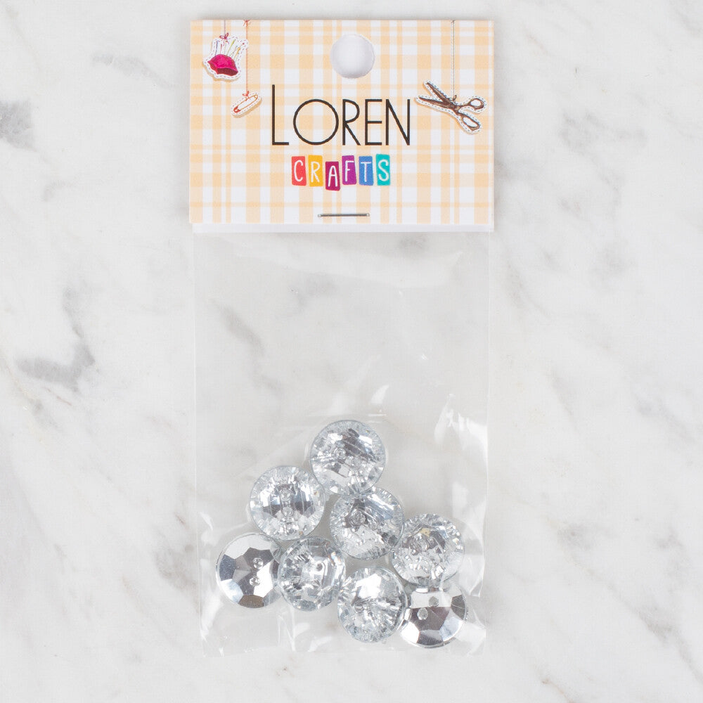 Loren Crafts 8 Pack Shiny Button, Silver - 213