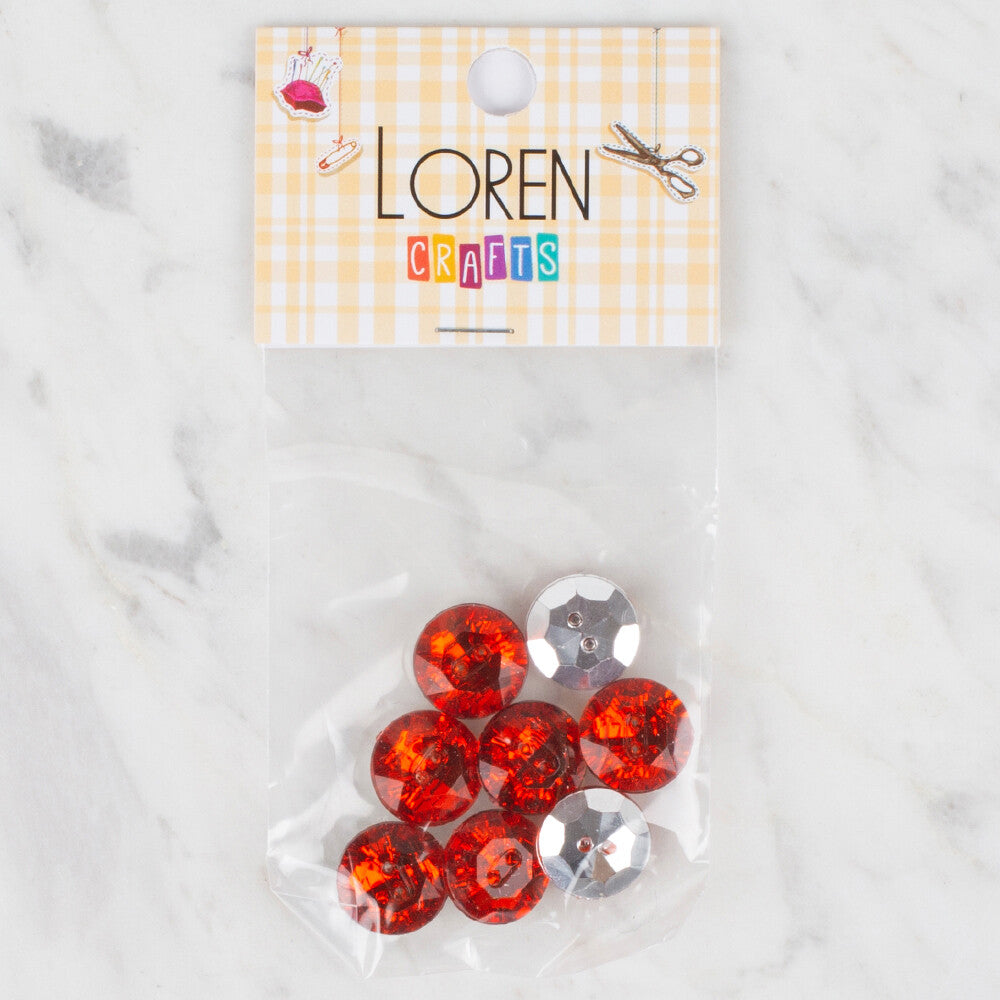 Loren Crafts 8 Pack Shiny Button, Red - 222