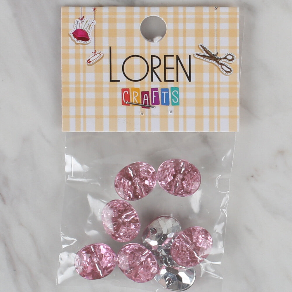 Loren Crafts 8 Pack Shiny Button, Pink- 237