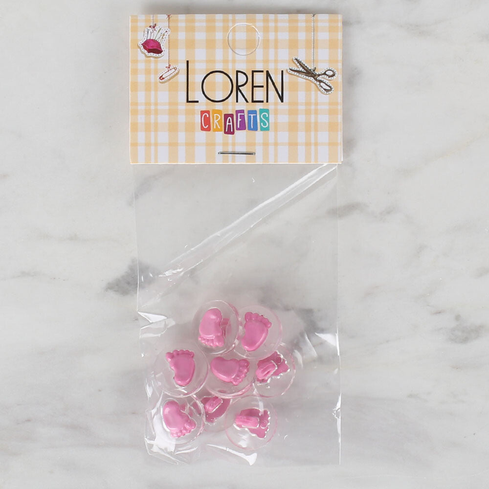 Loren Crafts 8 Pack Transparent  Foot Button, Pink- 252