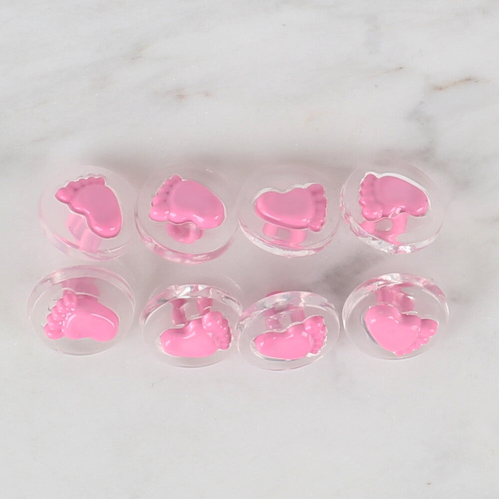 Loren Crafts 8 Pack Transparent  Foot Button, Pink- 252