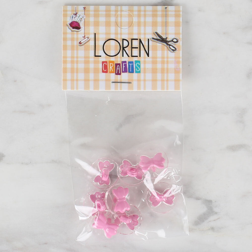 Loren Crafts 8 Pack Transparent  Ribbon Button, Pink- 253