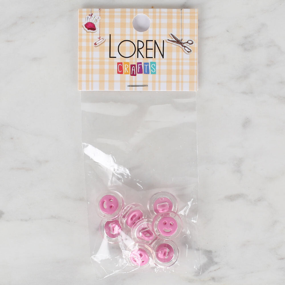 Loren Crafts 8 Pack Transparent  Button, Pink- 260