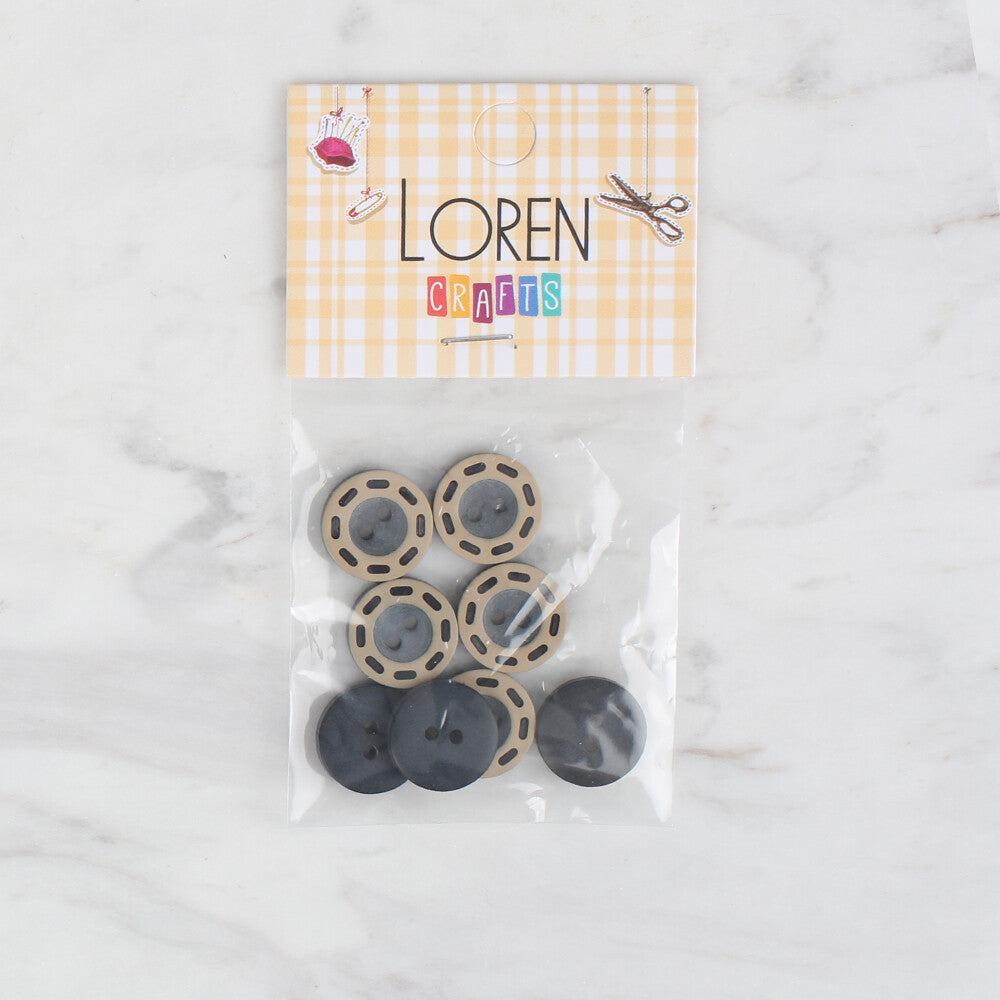 Loren Crafts 8 Pack Button, Black - 285