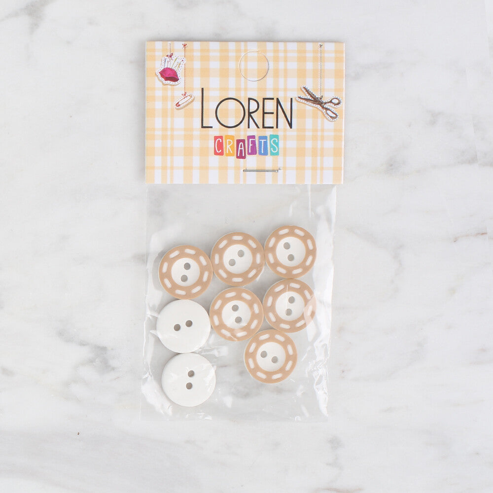 Loren Crafts 8 Pack Button, Beige - 288