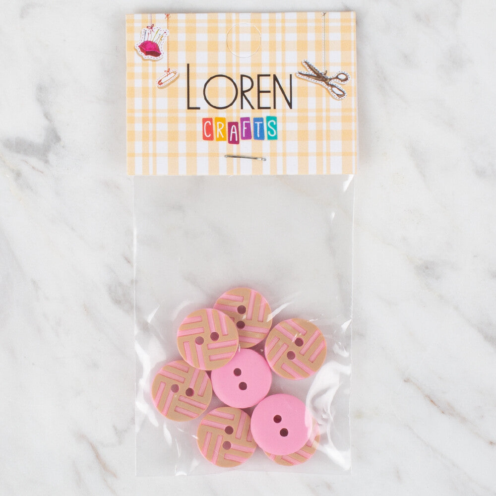 Loren Crafts 8 Pack Stripe Patterned Button, Pink - 305