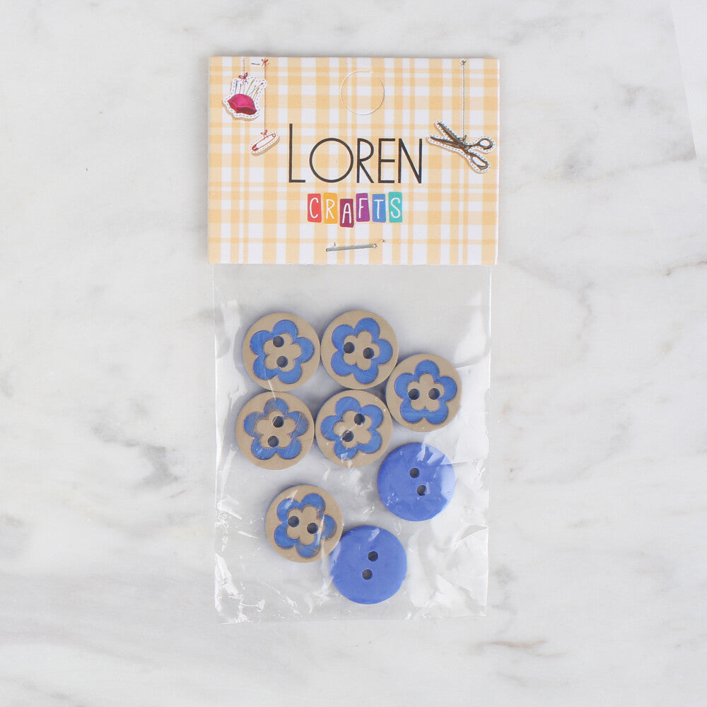 Loren Crafts 8 Pack Fish Patterned Button, Blue - 313