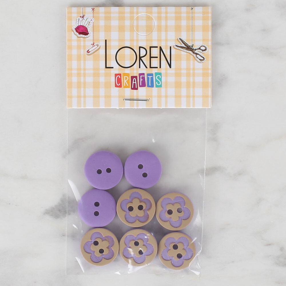 Loren Crafts 8 Pack Flower Patterned Button, Lilac - 315