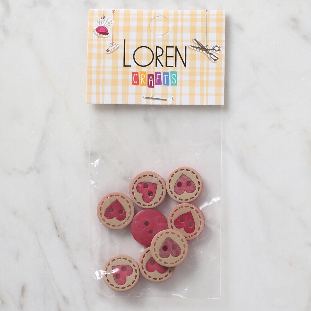 Loren Crafts 8 Pack Heart Button, Red - 330