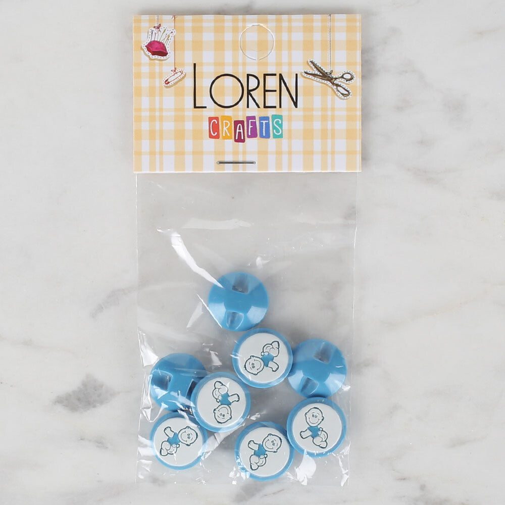 Loren Crafts 8 Pack Cat Patterned Button, Blue - 370