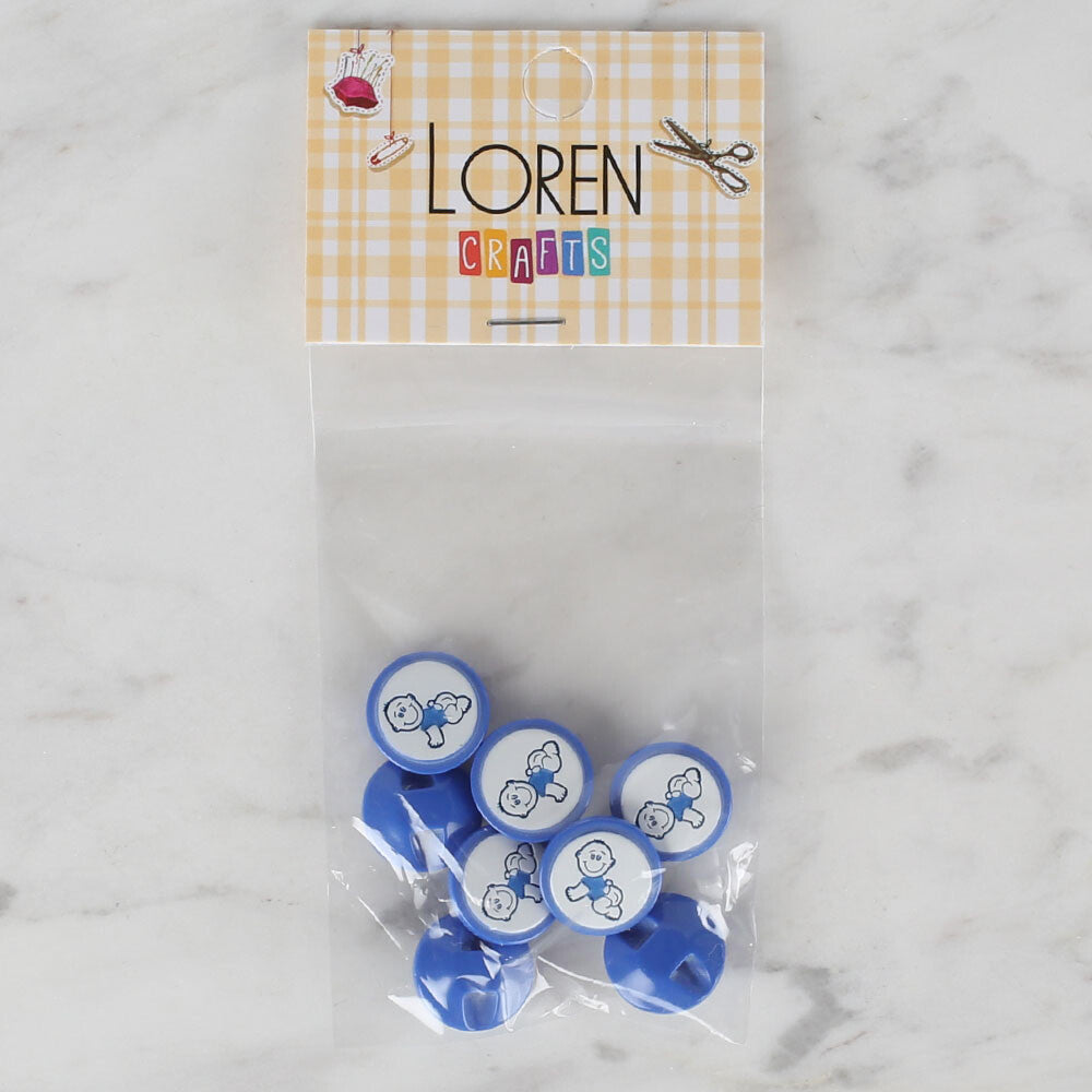 Loren Crafts 8 Pack Baby Shaped Button, Blue  - 371