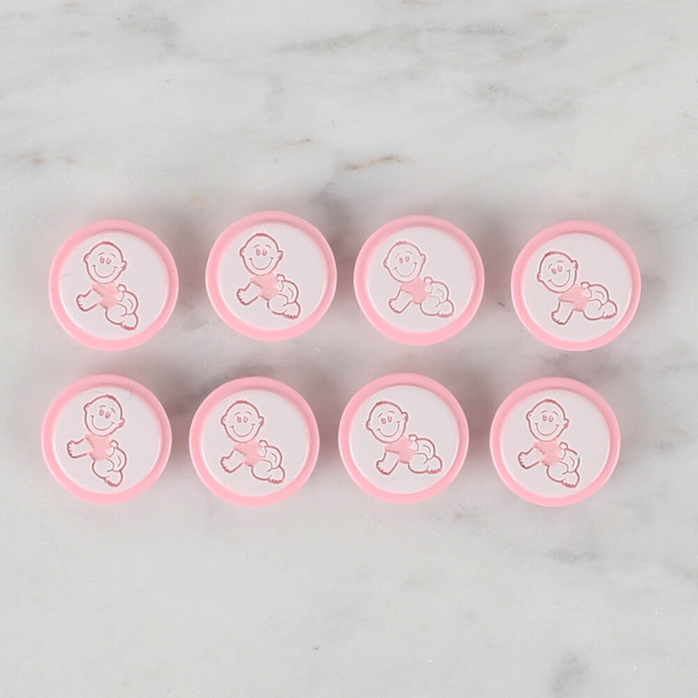 Loren Crafts 8 Pack Baby Shaped Button, Pink - 376