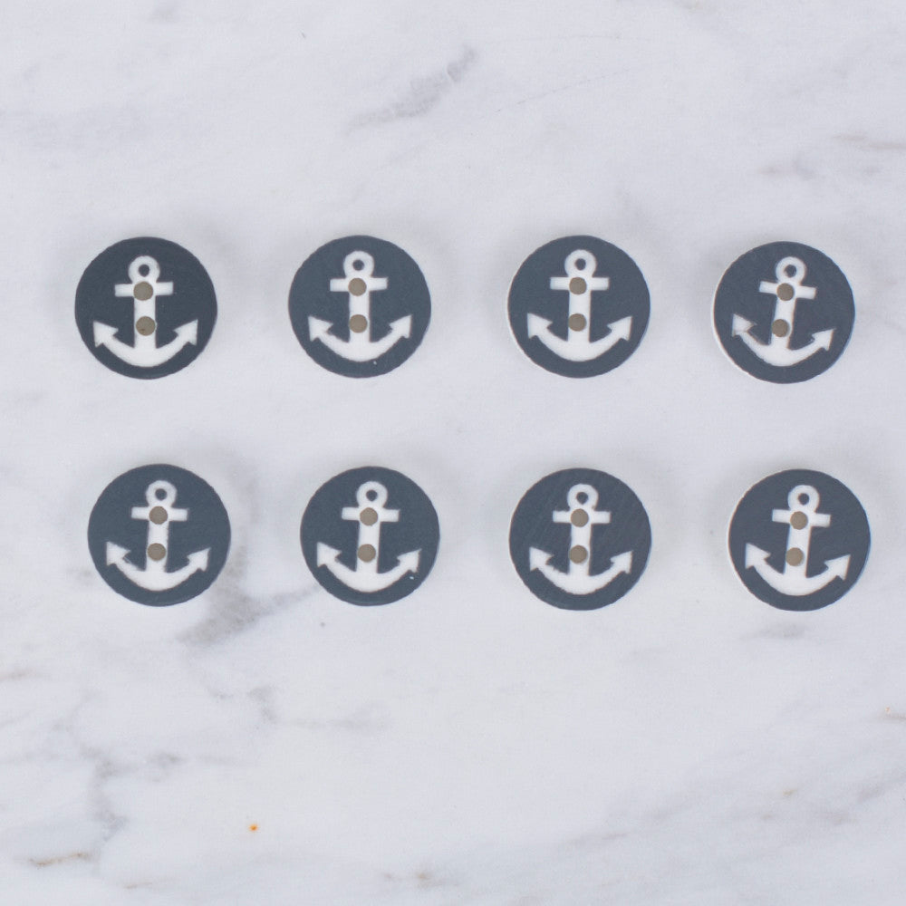 Loren Crafts 8 Pack Anchor Button, Smoked Grey - 0425