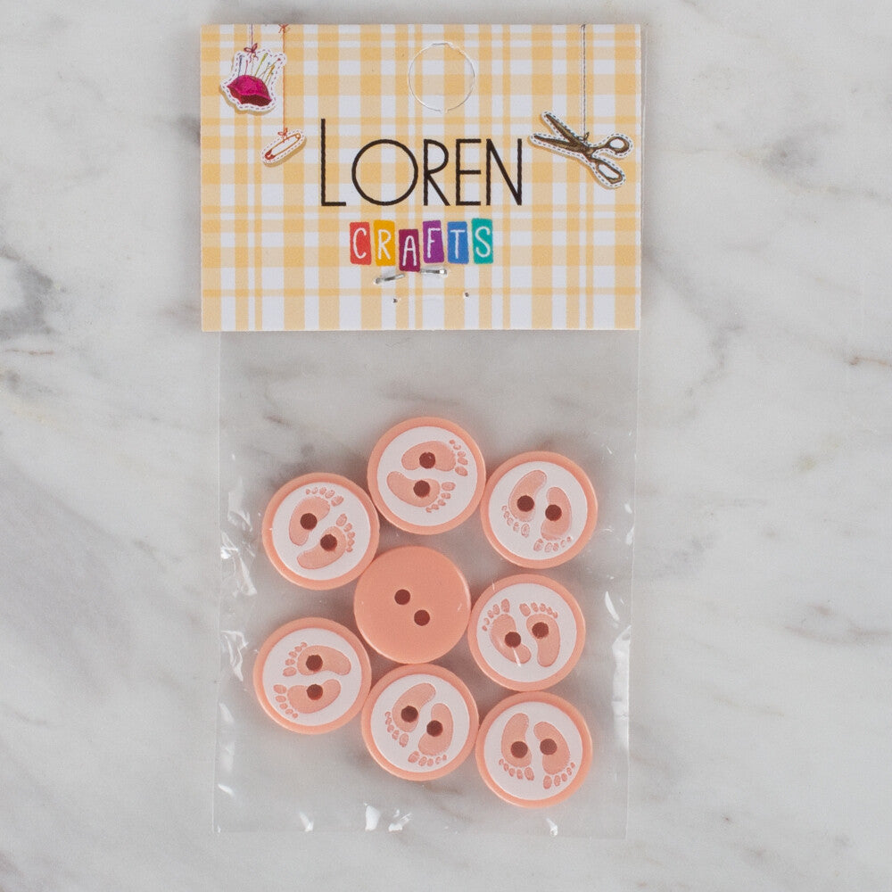 Loren Crafts 8 Pack Foot Patterned Button, Pinkish Orange - 434