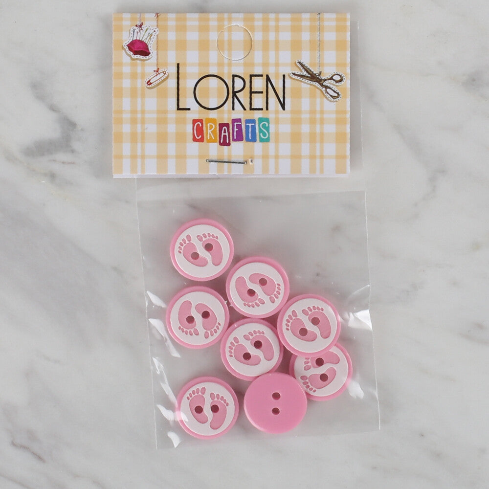 Loren Crafts 8 Pack Foot Patterned Button, Pink - 436
