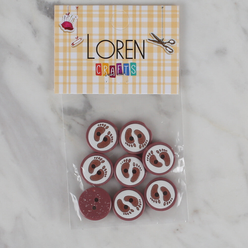 Loren Crafts 8 Pack Foot Patterned Button, Cherry Red - 438