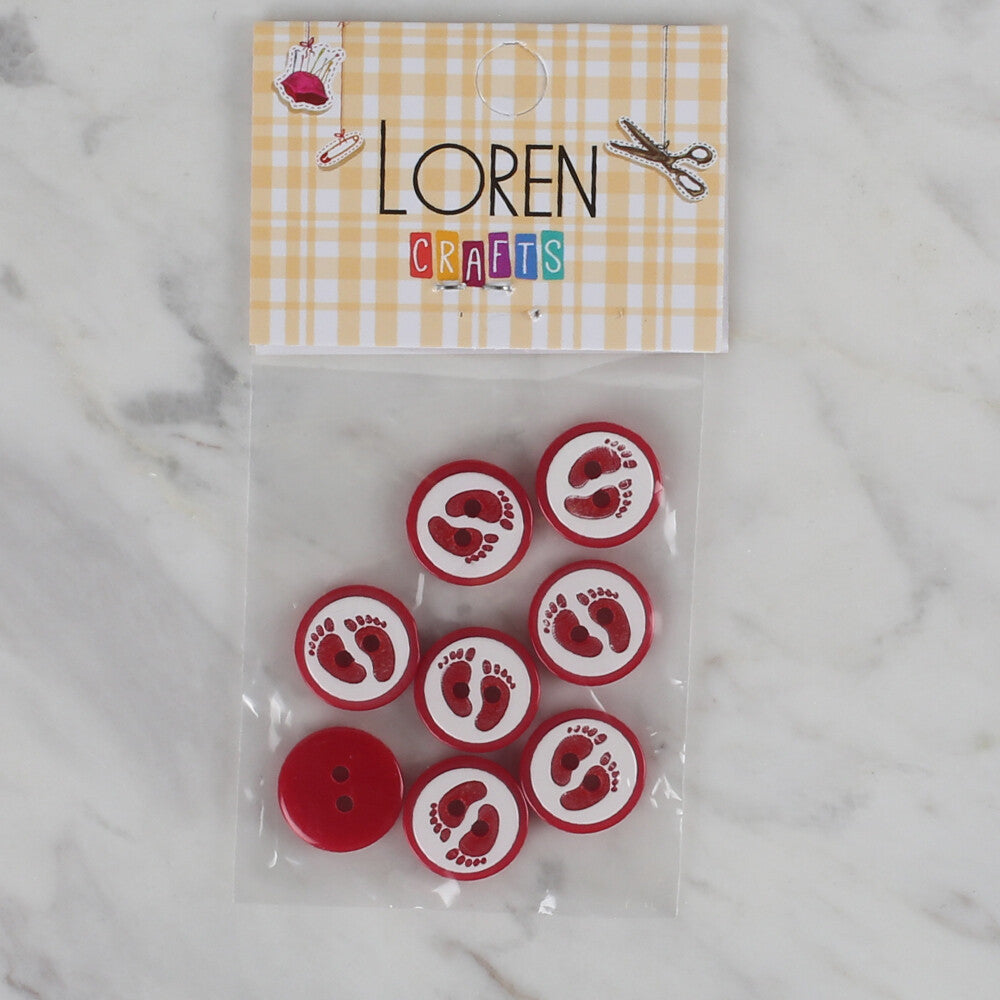 Loren Crafts 8 Pack Foot Patterned Button, Red - 439