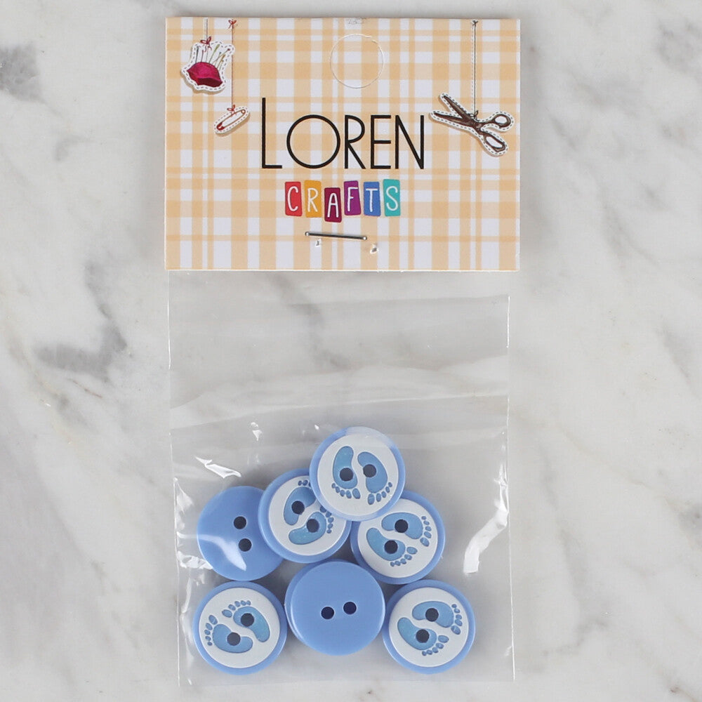 Loren Crafts 8 Pack Foot Patterned Button, Blue - 441