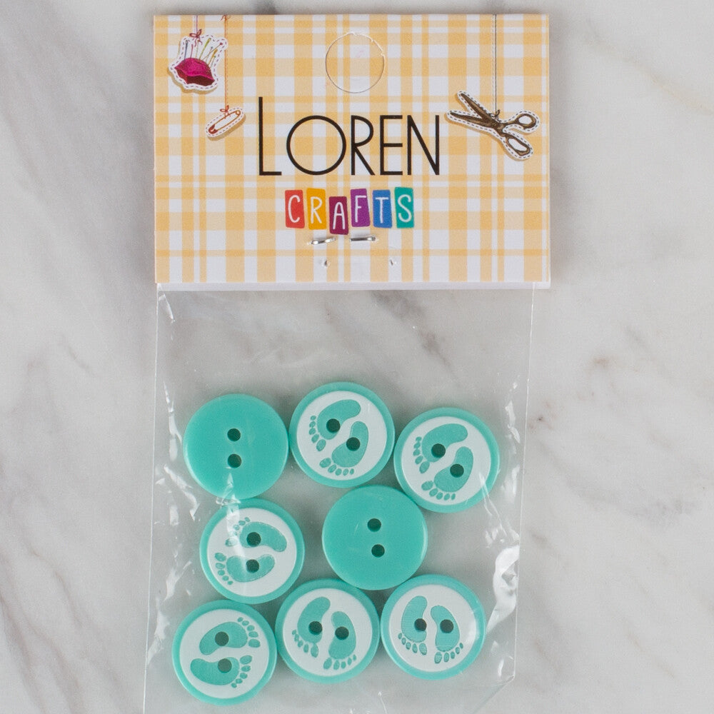 Loren Crafts 8 Pack Foot Patterned Button, Green - 442