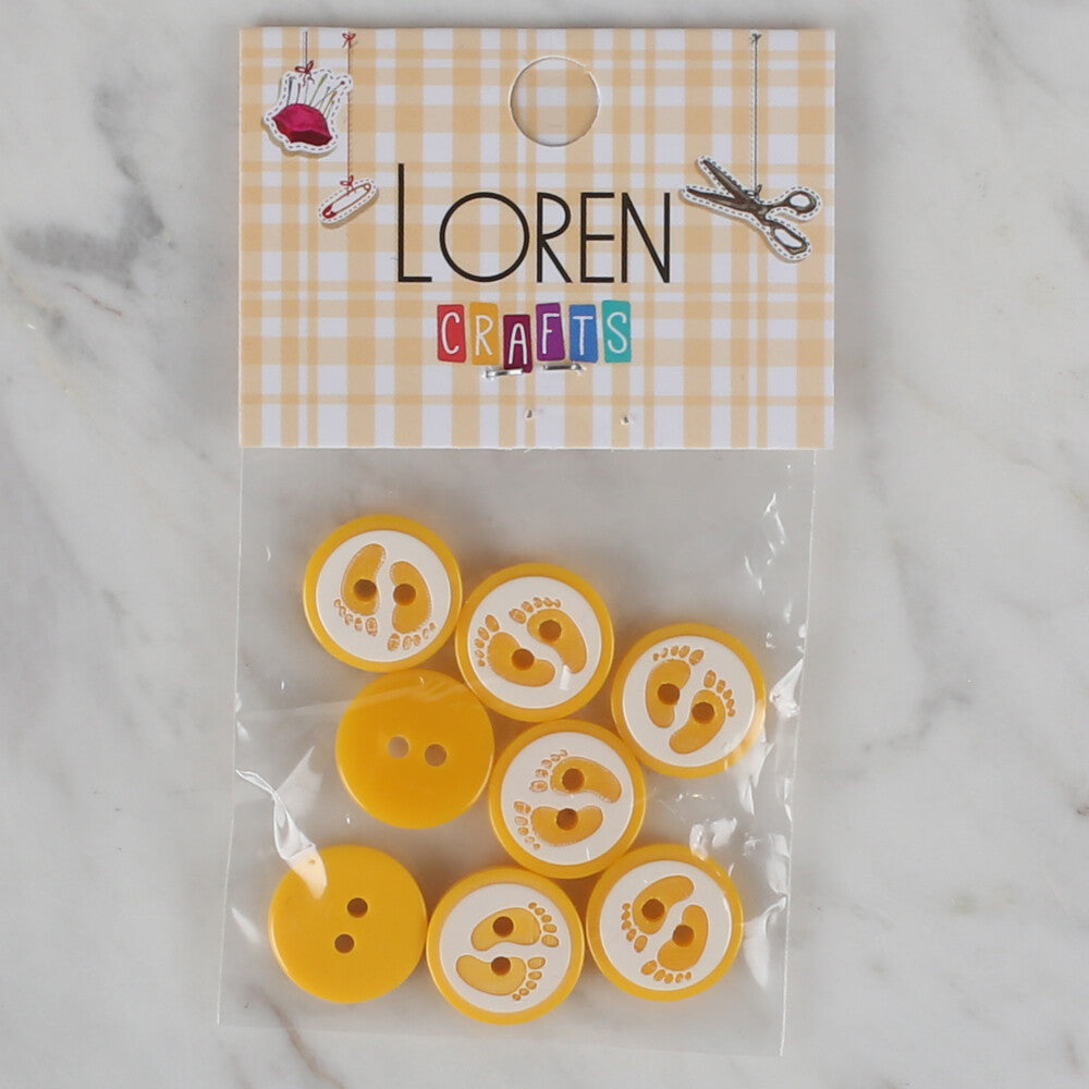 Loren Crafts 8 Pack Foot Patterned Button, Yellow - 443