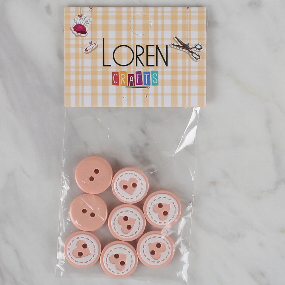 Loren Crafts 8 Pack Heart Patterned Button, Pinkish Orange - 471