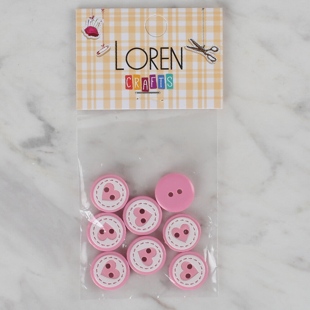Loren Crafts 8 Pack  Heart Button, Pink - 473
