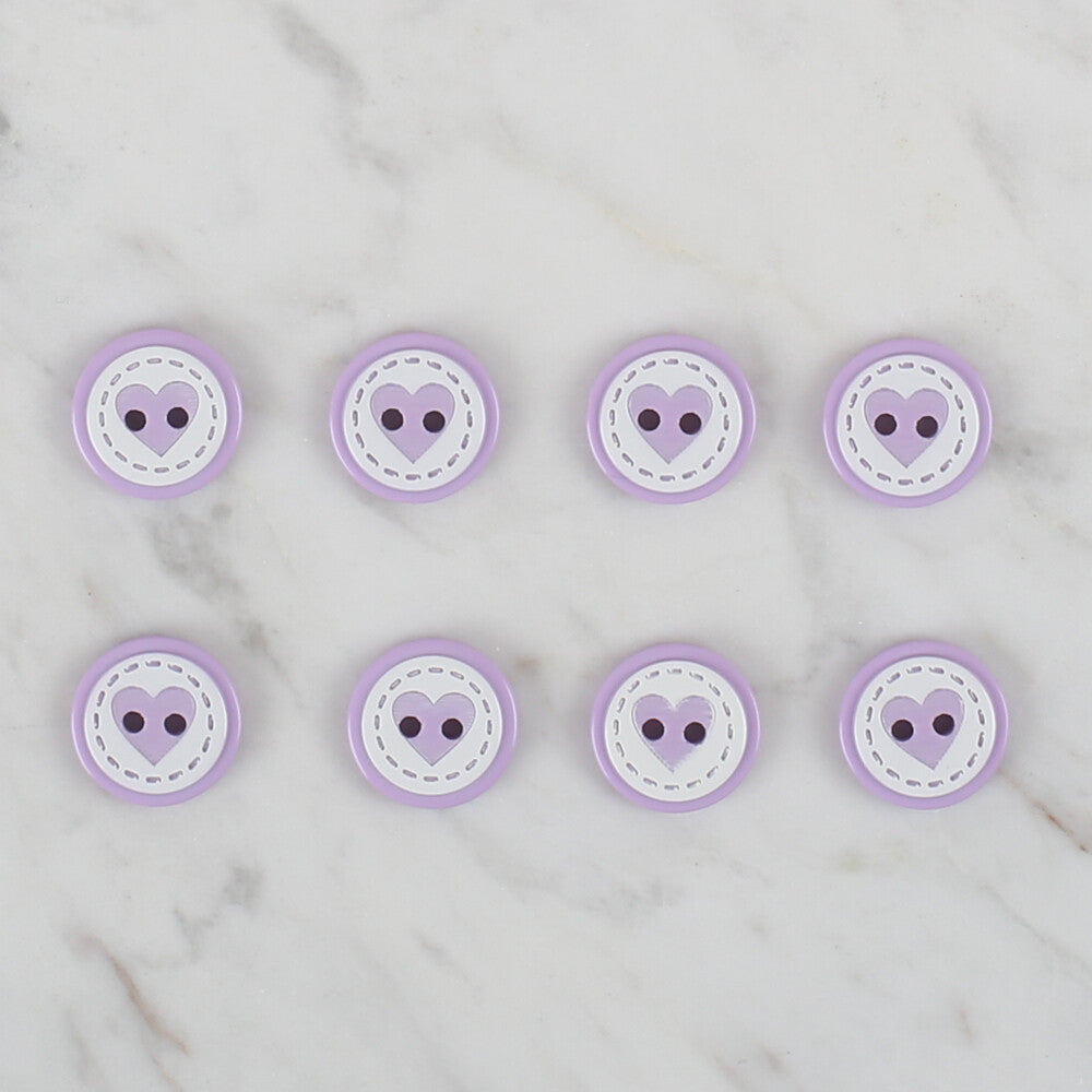 Loren Crafts 8 Pack Heart Patterned Button, Lilac - 474