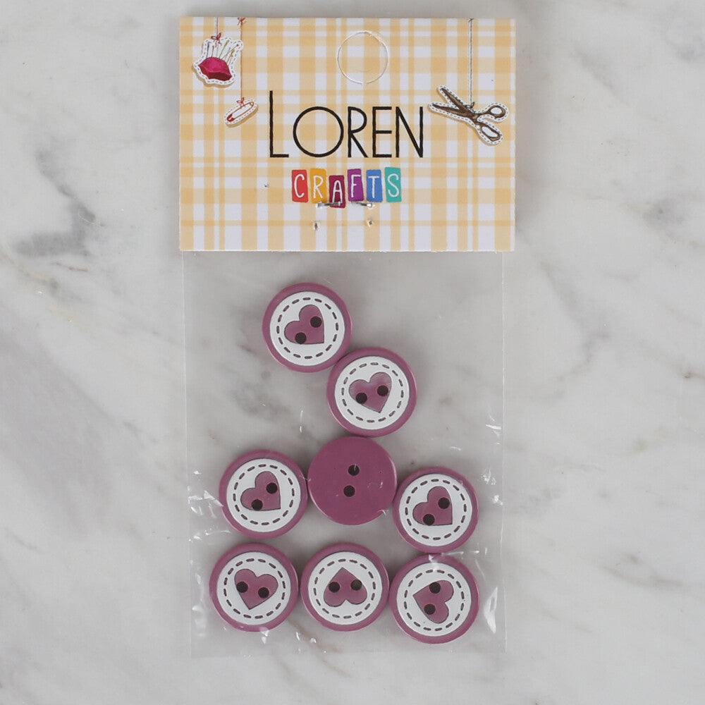 Loren Crafts 8 Pack Heart Patterned Button, Cherry Red - 475