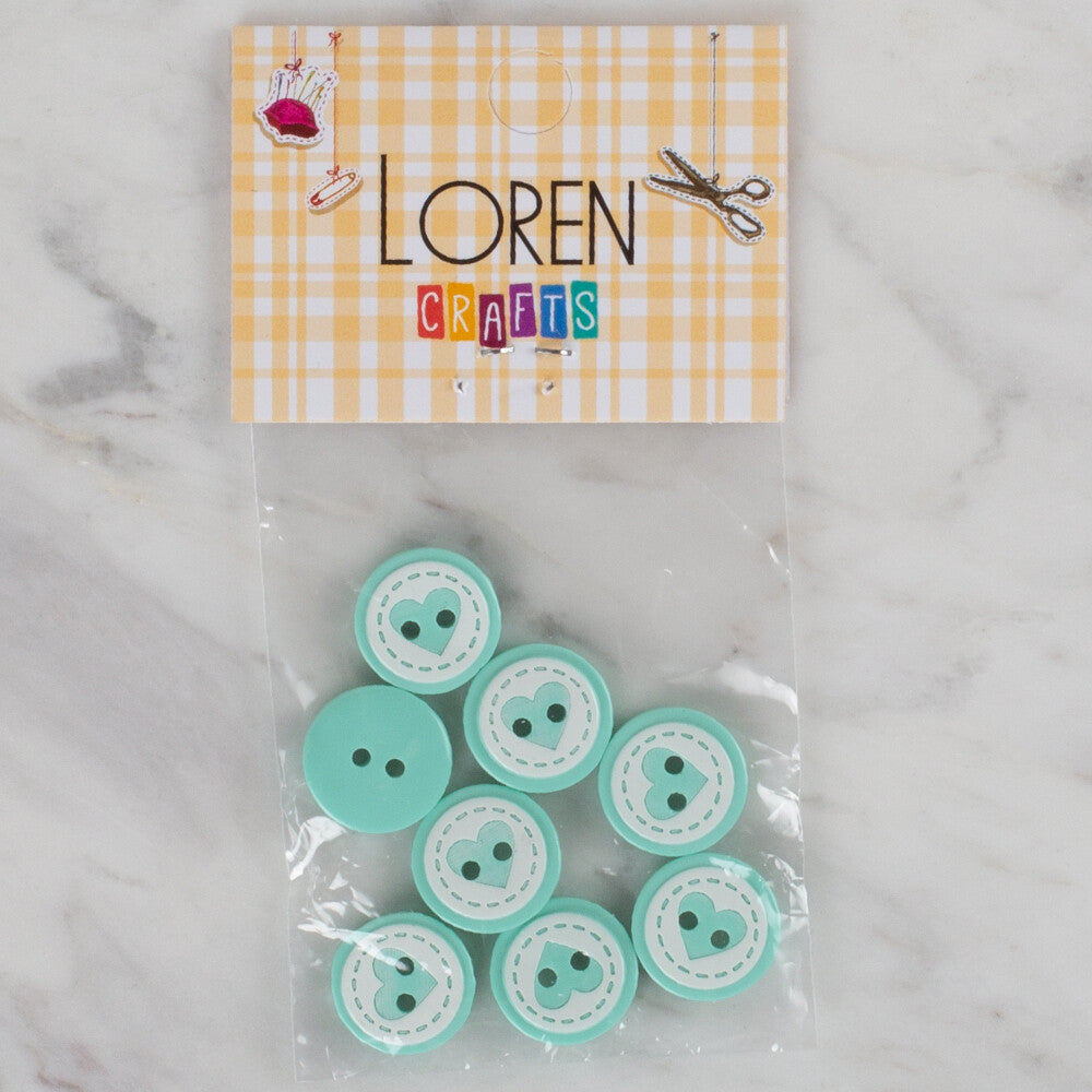 Loren Crafts 8 Pack Heart Patterned Button, Green - 477