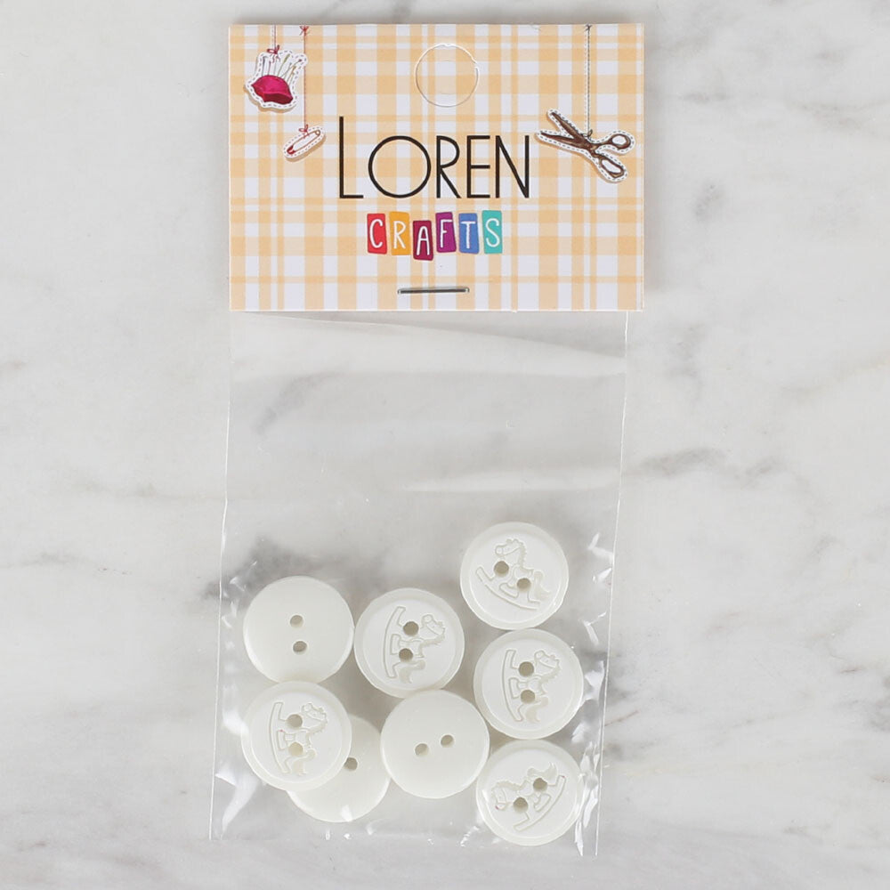 Loren Crafts 8 Pack Round Button, White - 493