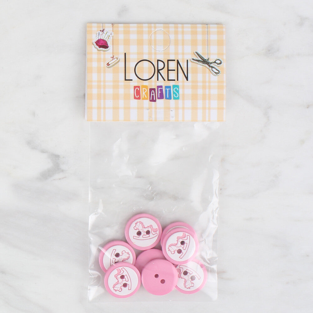 Loren Crafts 8 Pack Horse Patterned Button, Pink - 495