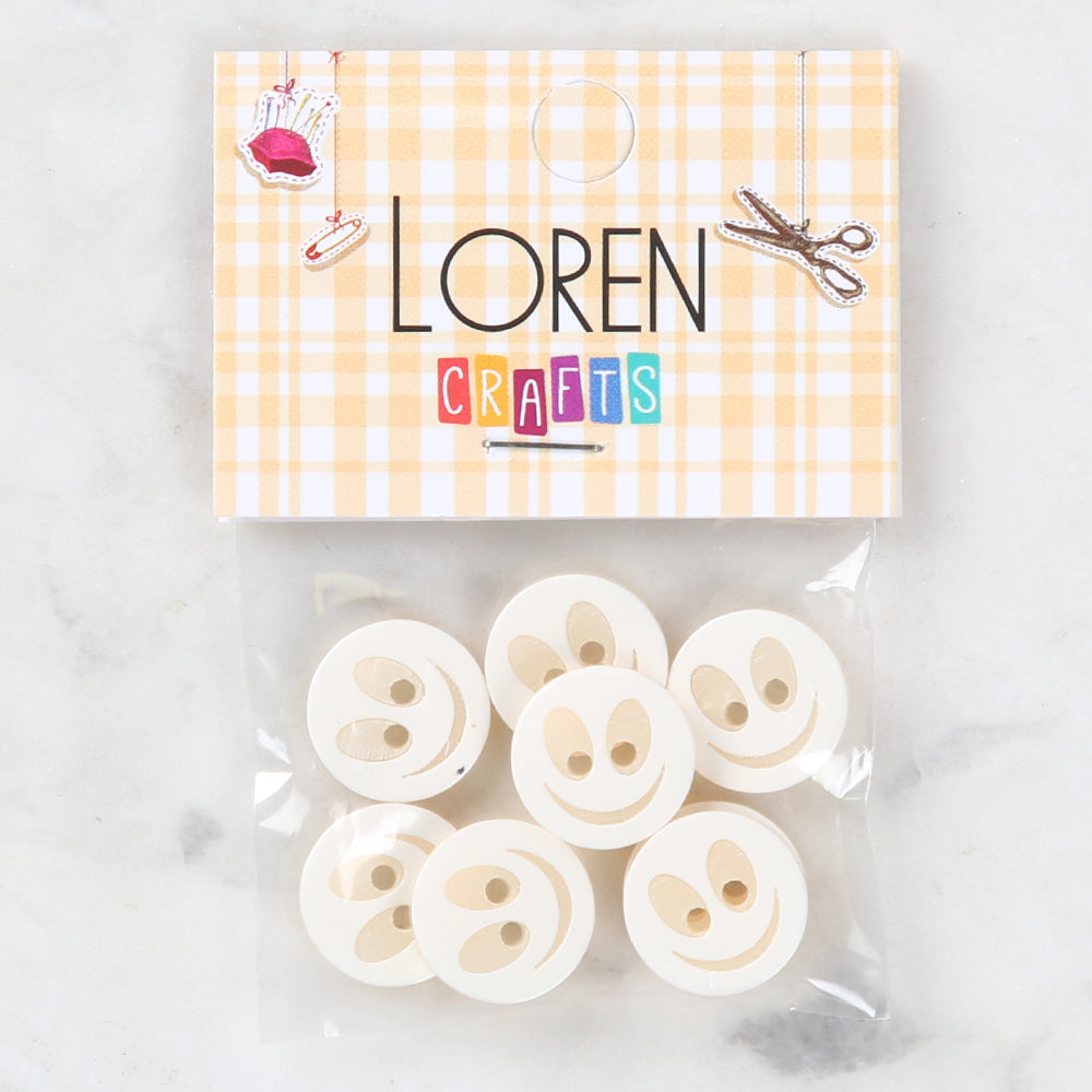 Loren Crafts 8 Pack Smiley Face Button, White - 0518