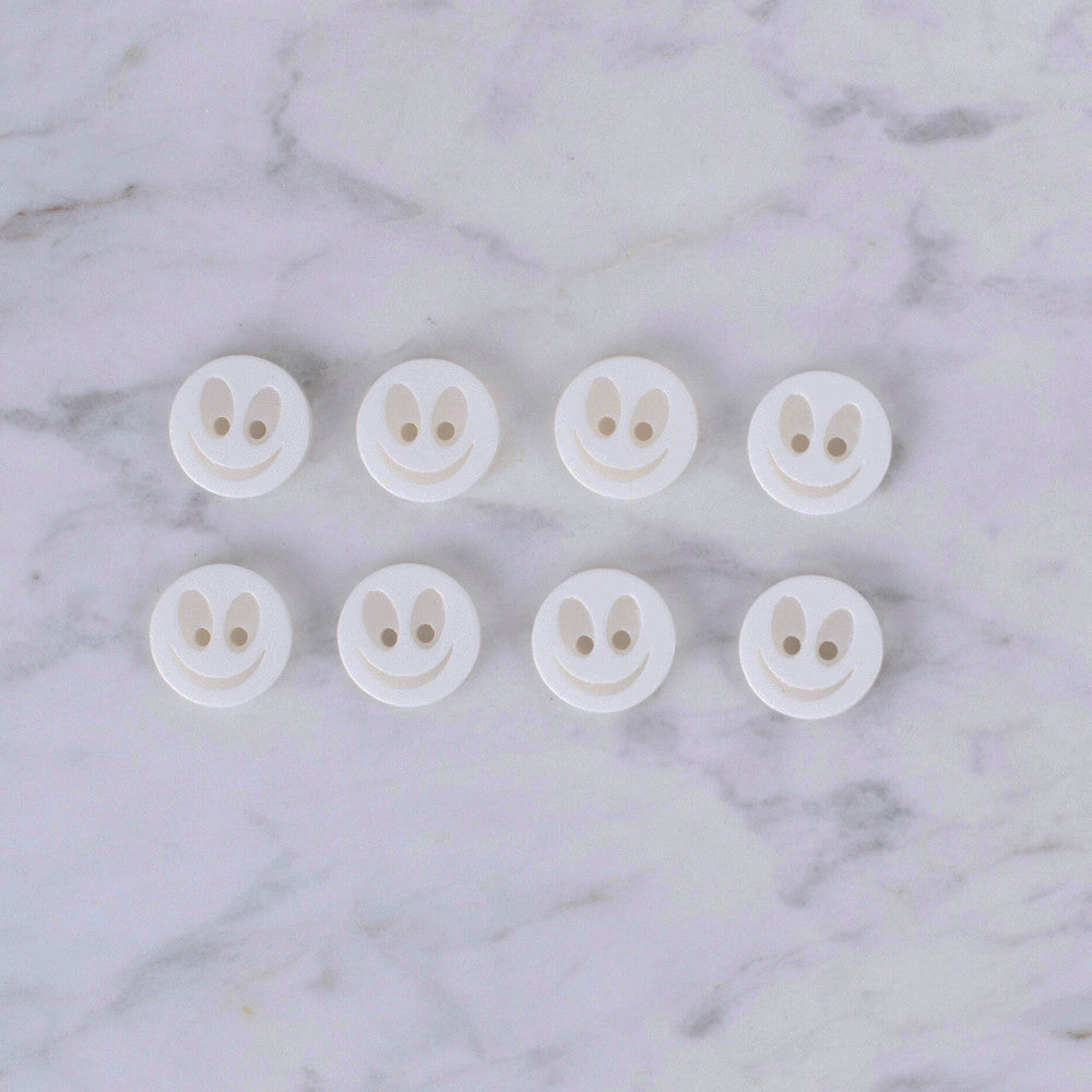 Loren Crafts 8 Pack Smiley Face Button, White - 0518