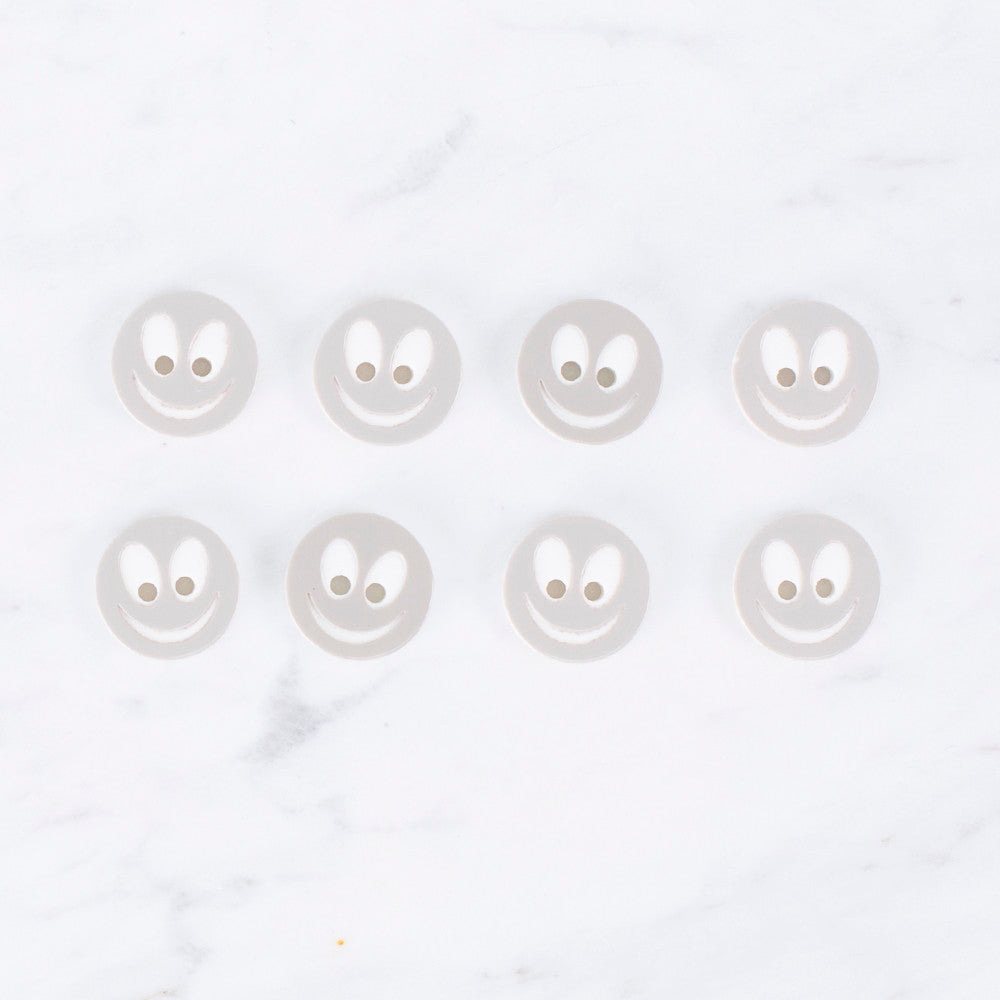 Loren Crafts 8 Pack Smiley Face Button, Grey - 0519