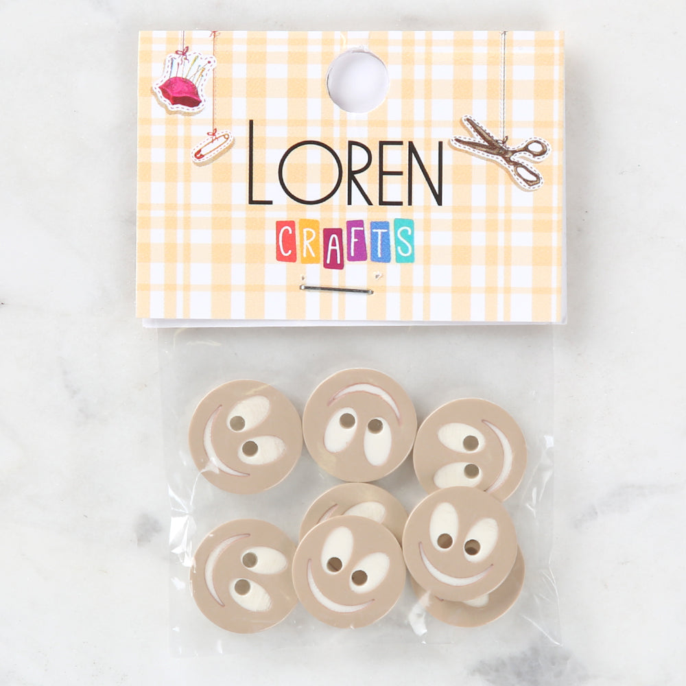 Loren Crafts 8 Pack Smiley Face Button, Beige - 0521