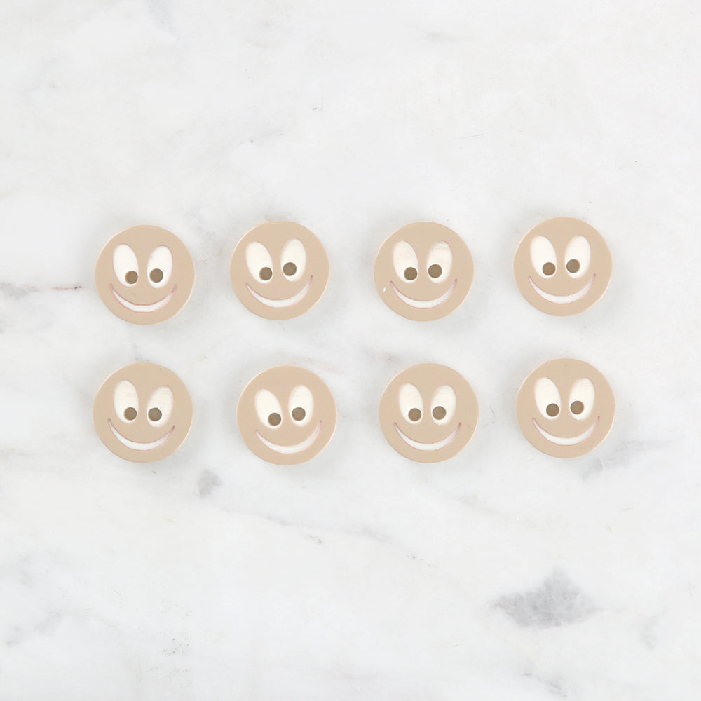 Loren Crafts 8 Pack Smiley Face Button, Beige - 0521