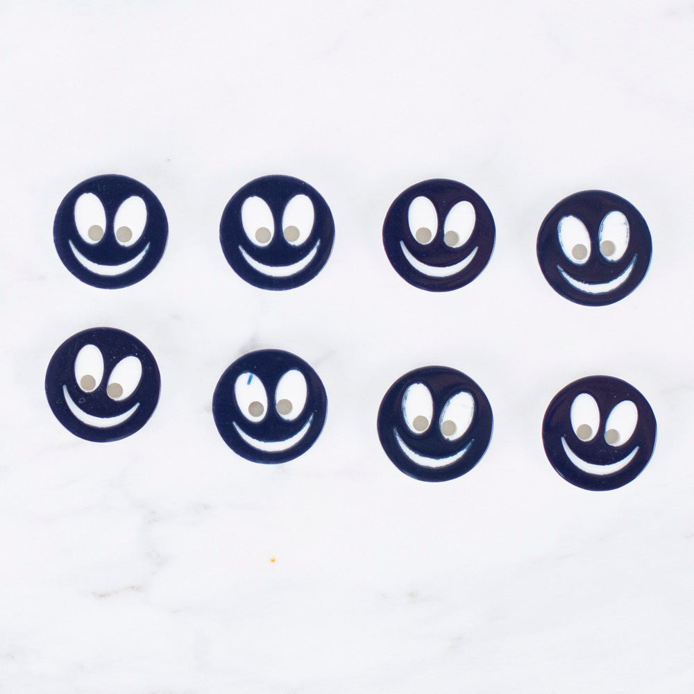 Loren Crafts 8 Pack Smiley Face Button, Black - 0522