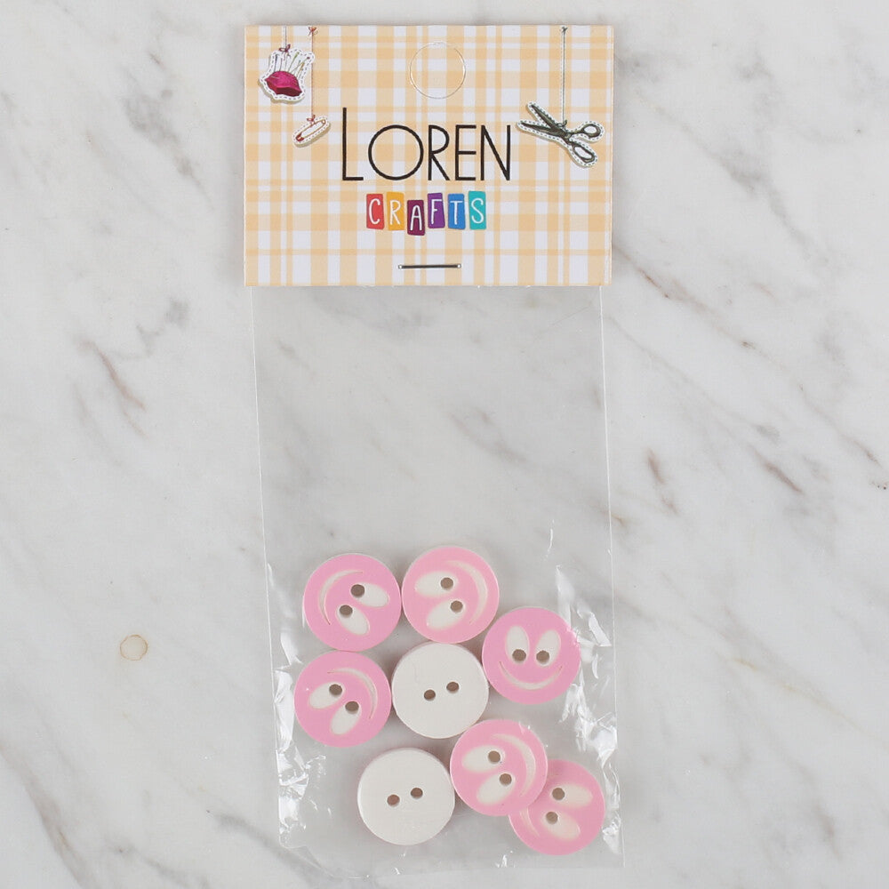 Loren Crafts 8 Pack Smiley Button, Pink - 526