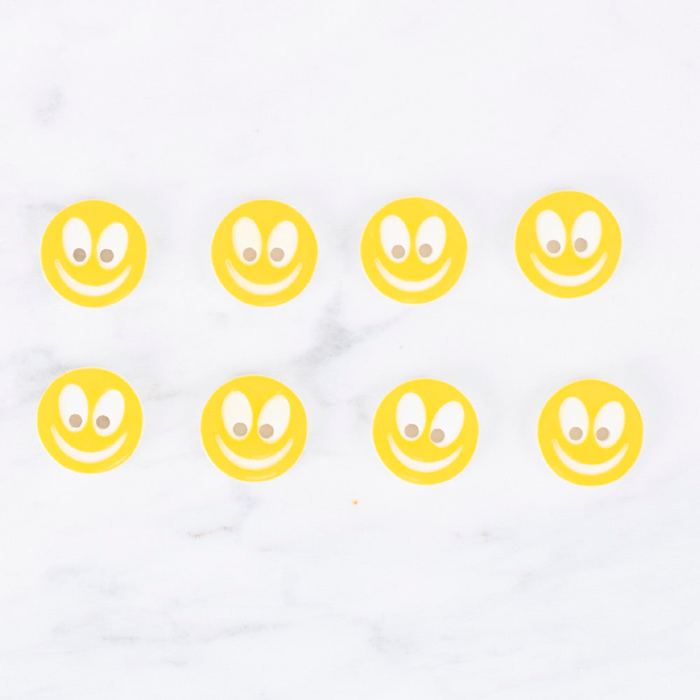 Loren Crafts 8 Pack Smiley Face Button, Yellow - 0528