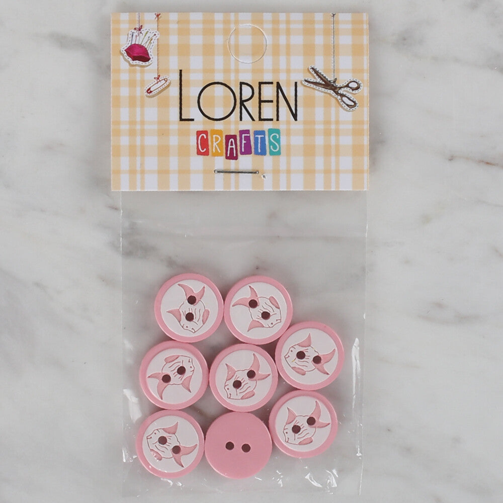 Loren Crafts 8 Pack Fish Patterned Button, Pink - 570