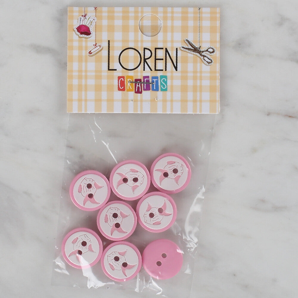 Loren Crafts 8 Pack Fish Patterned Button, Pink - 571