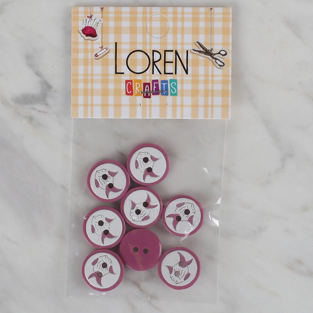 Loren Crafts 8 Pack Fish Patterned Button, Cherry Red - 572