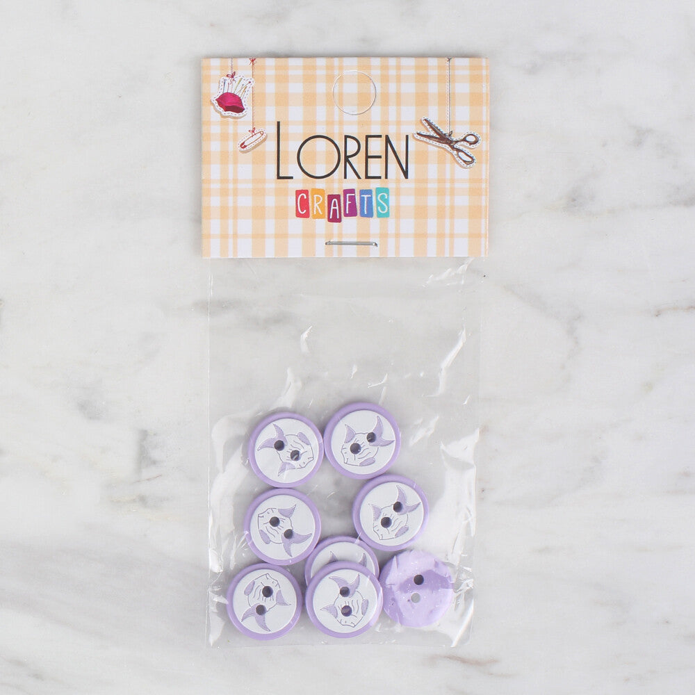 Loren Crafts 8 Pack Fish Patterned Button, Lilac - 573