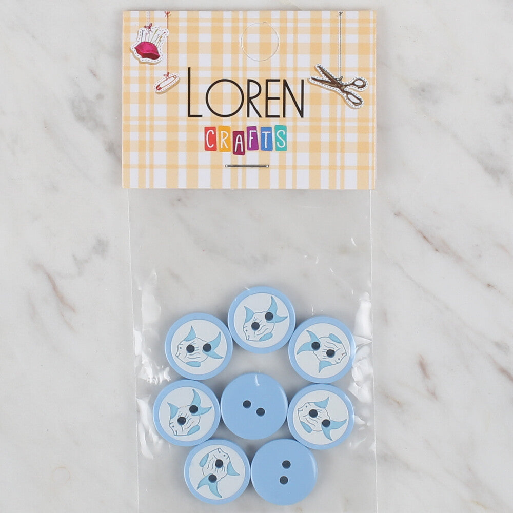 Loren Crafts 8 Pack Fish Patterned Button, Blue - 575