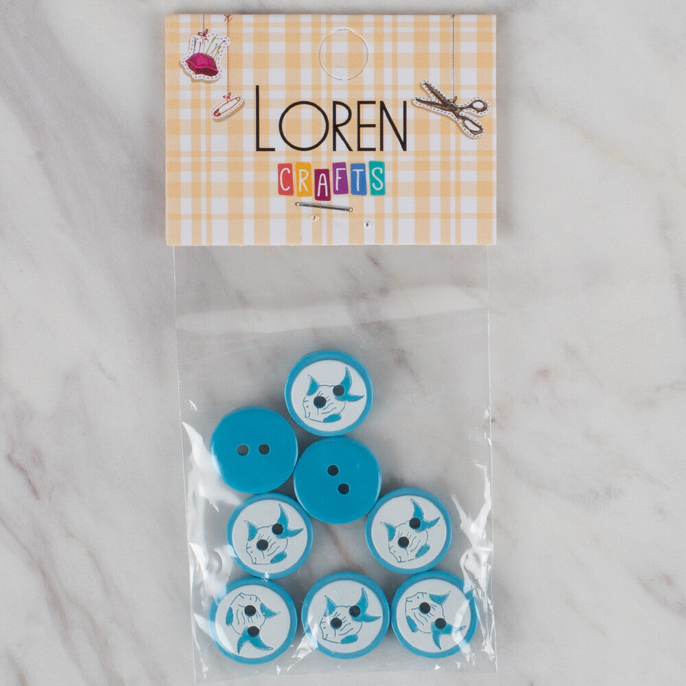 Loren Crafts 8 Pack Fish Patterned Button, Petrol Blue - 577