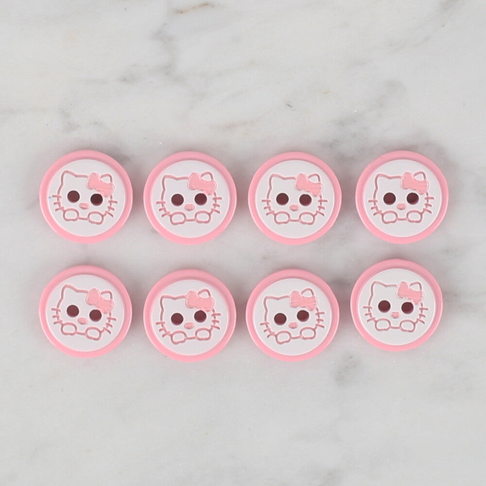 Loren Crafts 8 Pack Cat Patterned Button, Pink - 583