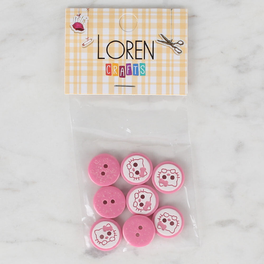 Loren Crafts 8 Pack Cat Patterned Button, Pink - 584