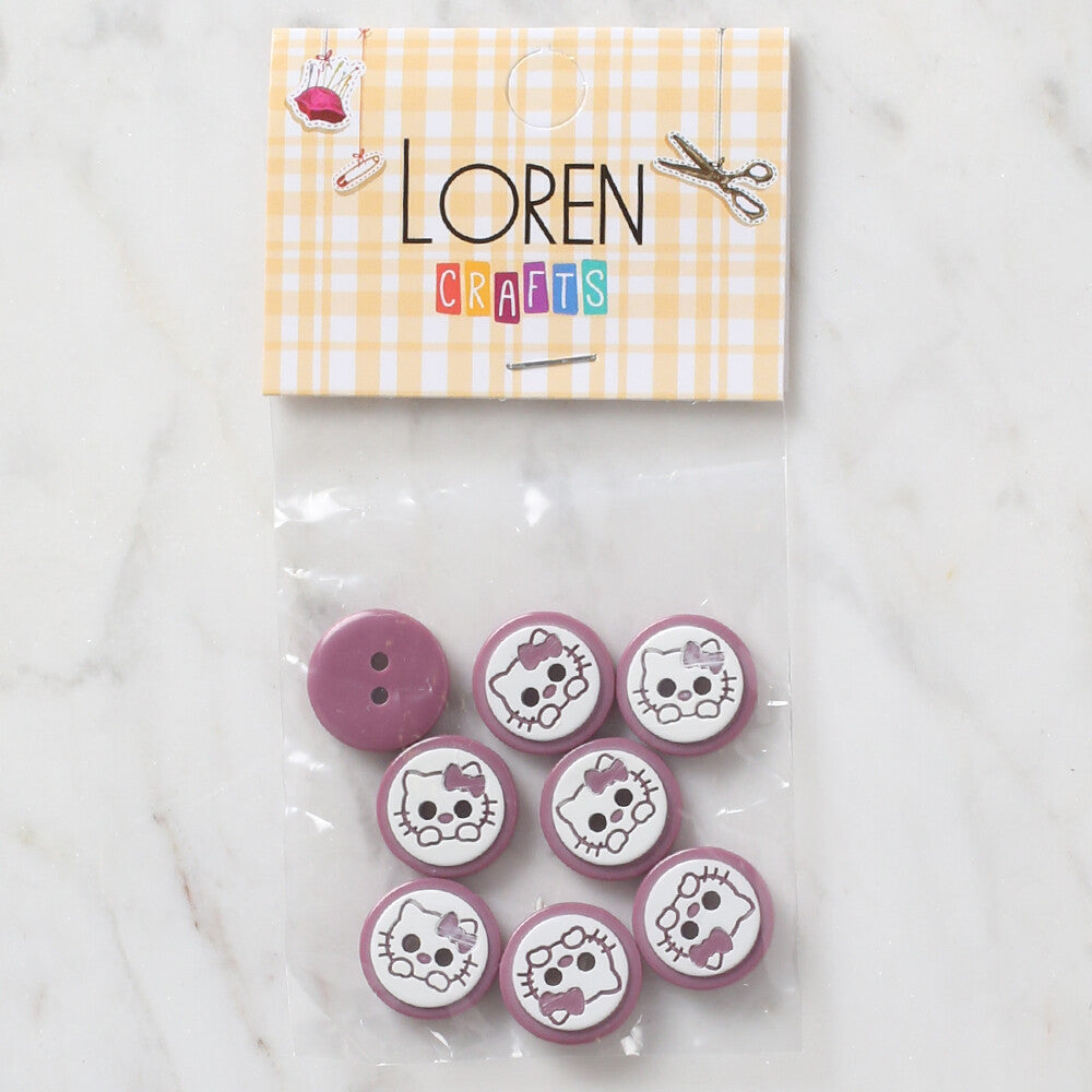 Loren Crafts 8 Pack Cat Patterned Button, Cherry Red - 586